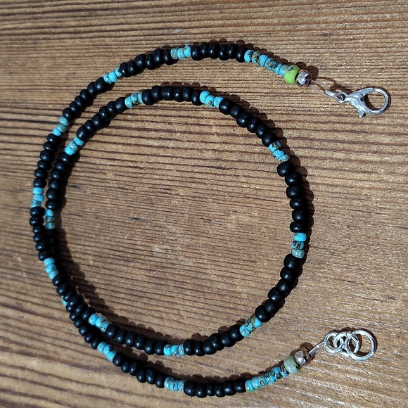Black and Blue Beaded Necklace,  Handmade Men's Beaded Necklace,  18 Inches Long - Picture 6 of 6
